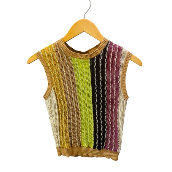 Anthropologie Eva Franco Crewneck Sweater Vest 3D Knit Crop Womens Striped - Picture 5 of 9